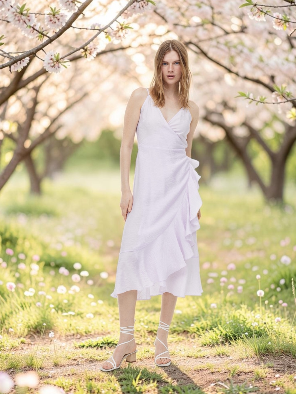 H&M Light Light Lilac Ruffle Flounce Wrap Midi Dress